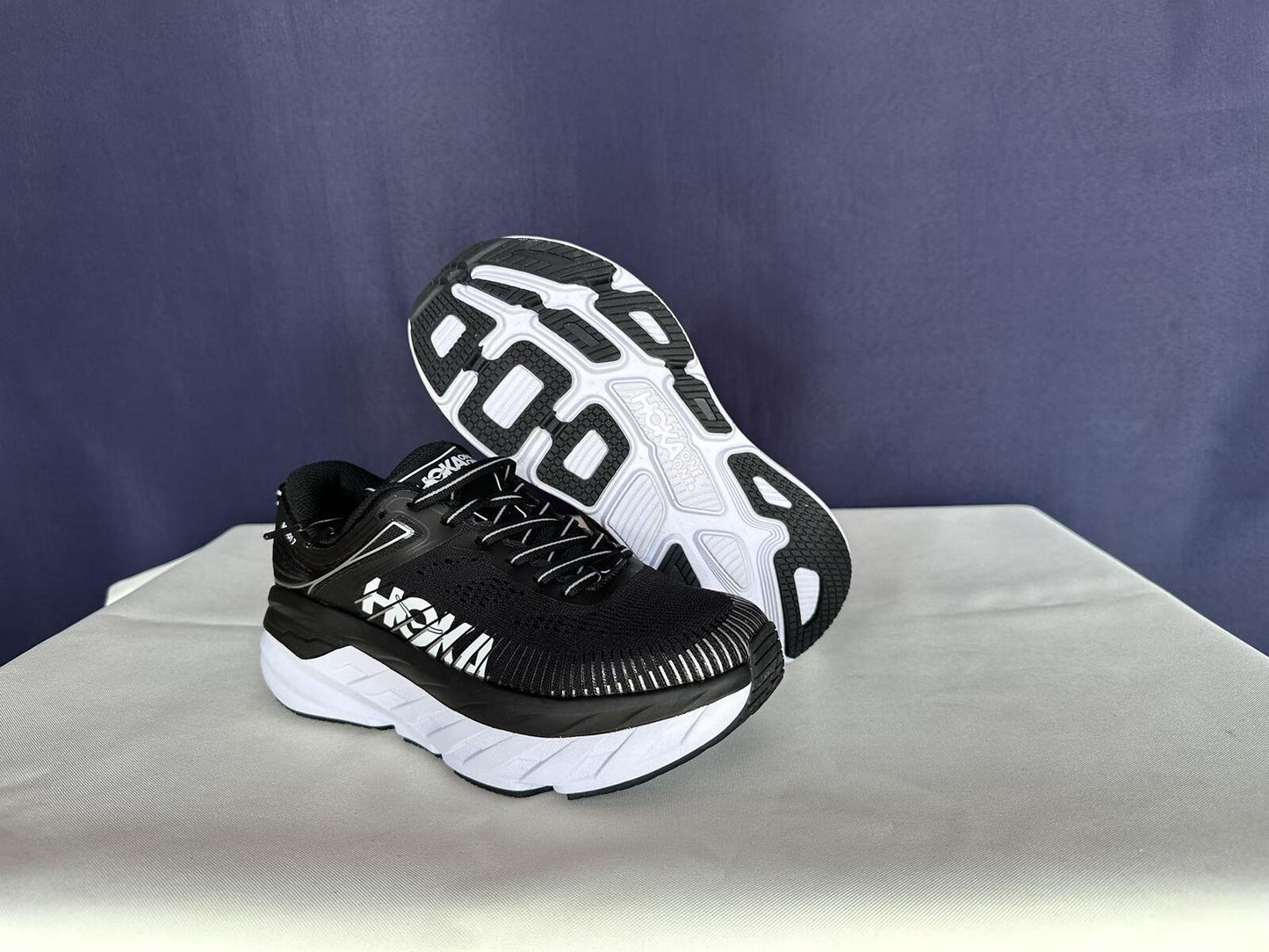 Size 6 - Hoka Women Bondi 7 Black White Running Shoes Sneaker