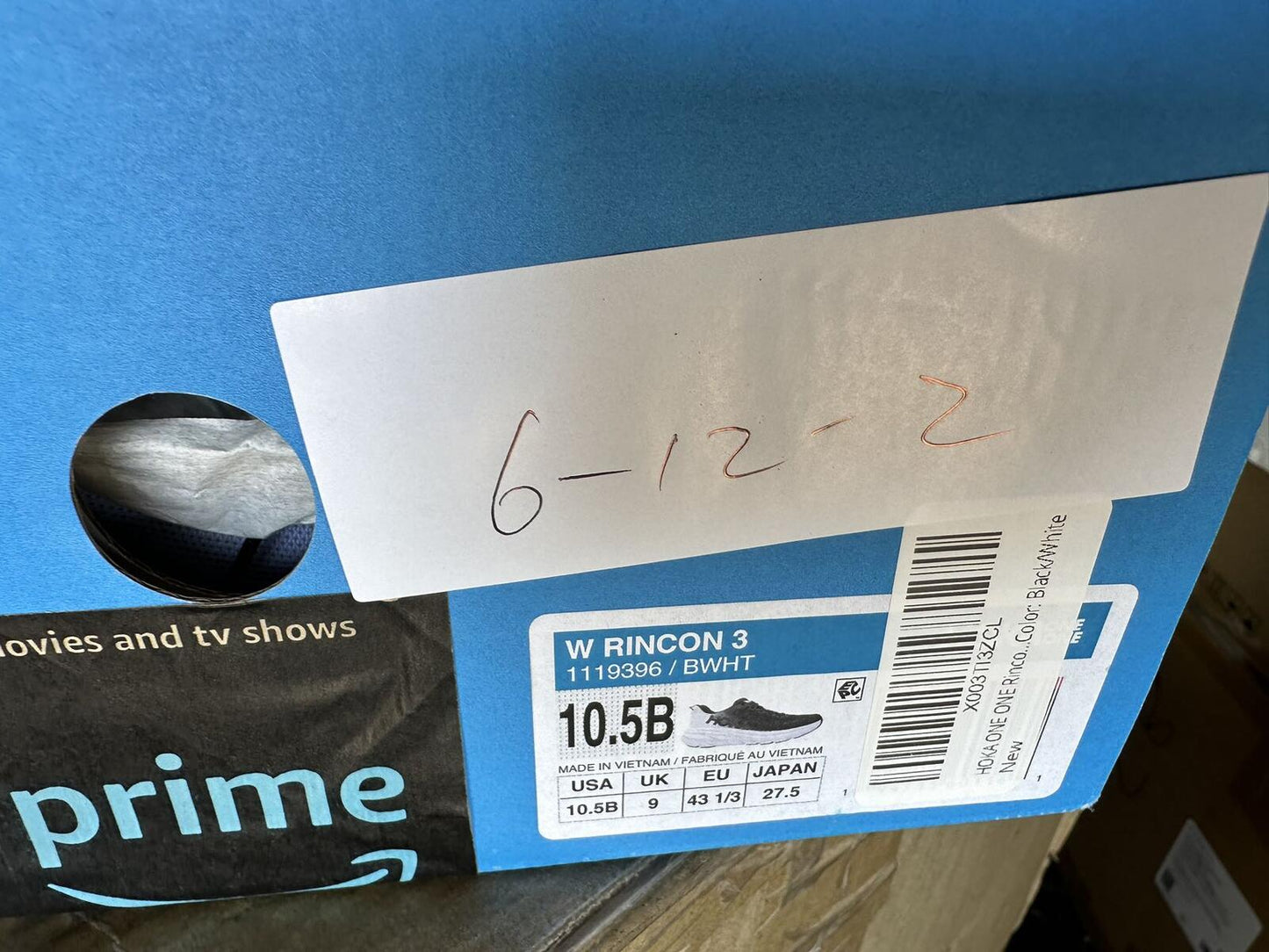 Size 10.5B - Hoka Women Rincon 3 Black/White Mens Sneakers Shoes