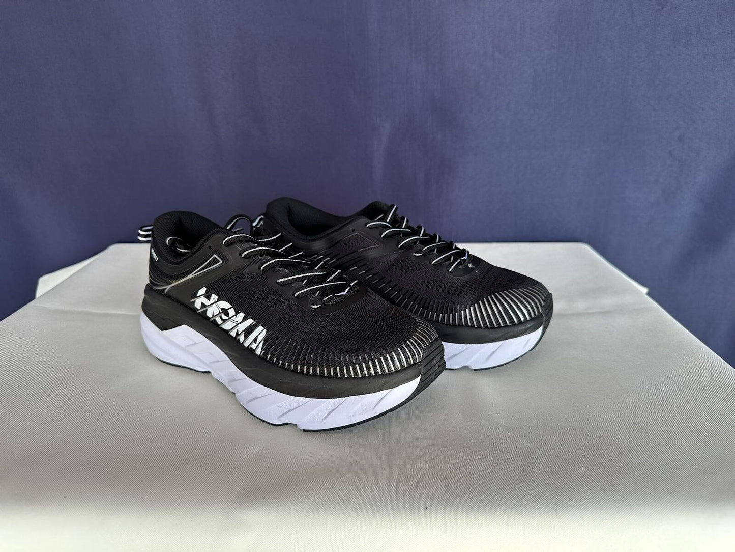 Size 7.5 - Hoka Women Bondi 7 Black White Running Shoes Sneaker