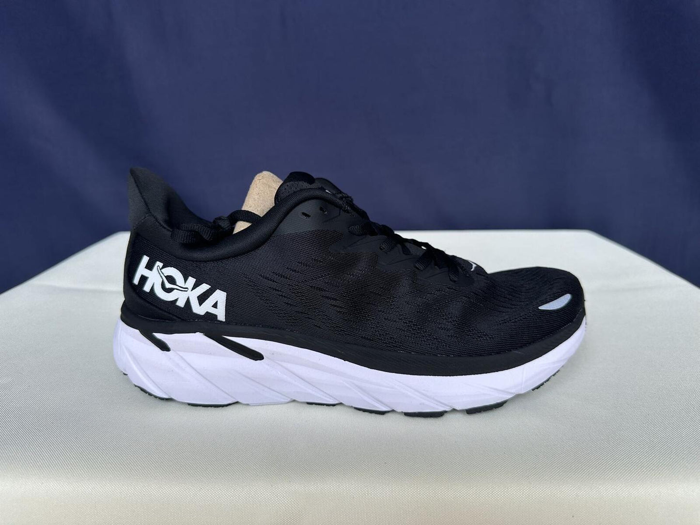 Size 10B- Hoka Women Clifton 8 Black White Run Sneakers Shoes