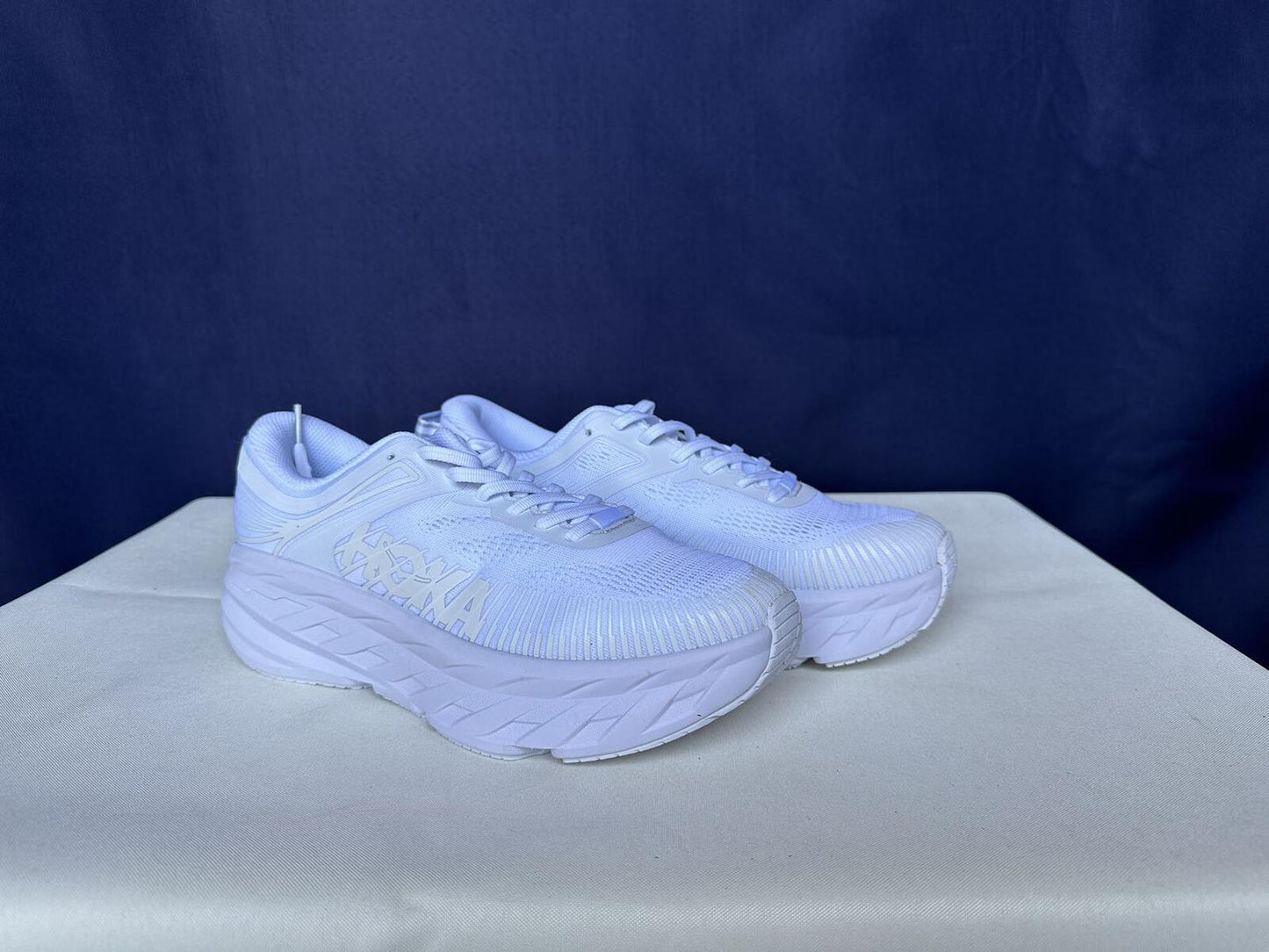 Size 9- Hoka Women Bondi 7 White White Trainer Sneakers Shoes