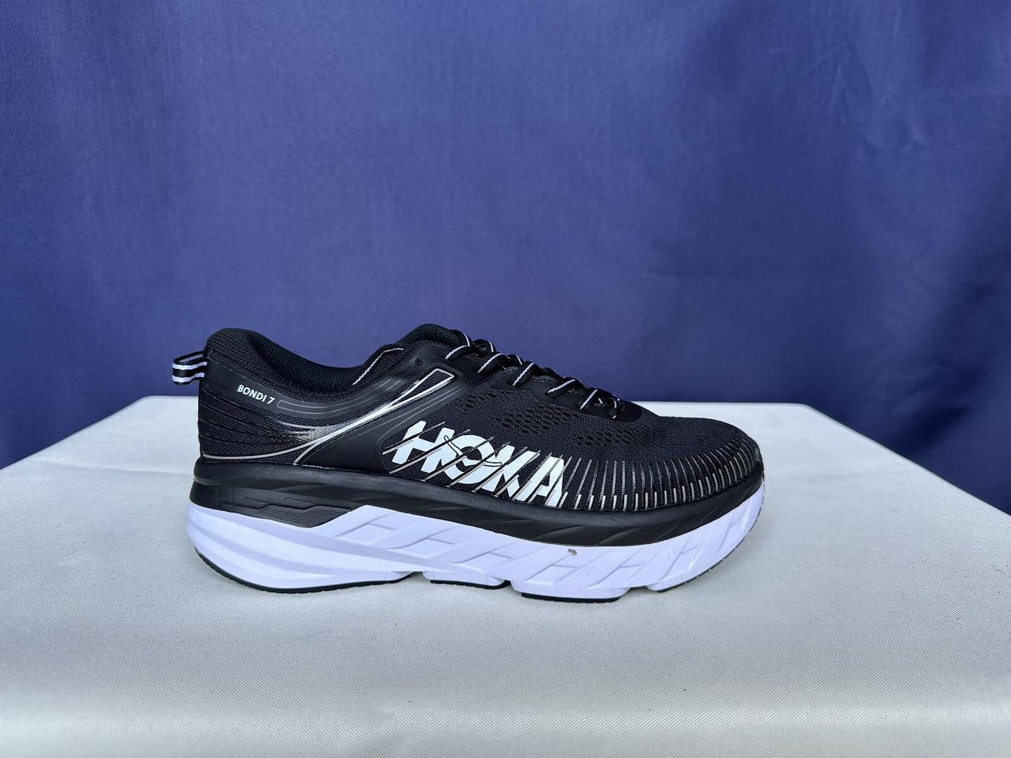 Size 9- Hoka Women Bondi 7 Black White Trainer Shoes Sneakers