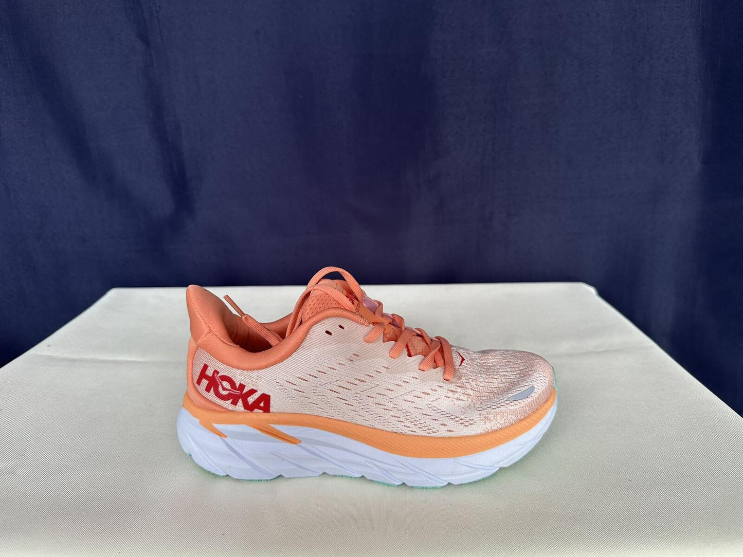 Size 6.5B- Hoka Women Clifton 8 Cantaloupe/Silver Peony Run Sneakers Shoes