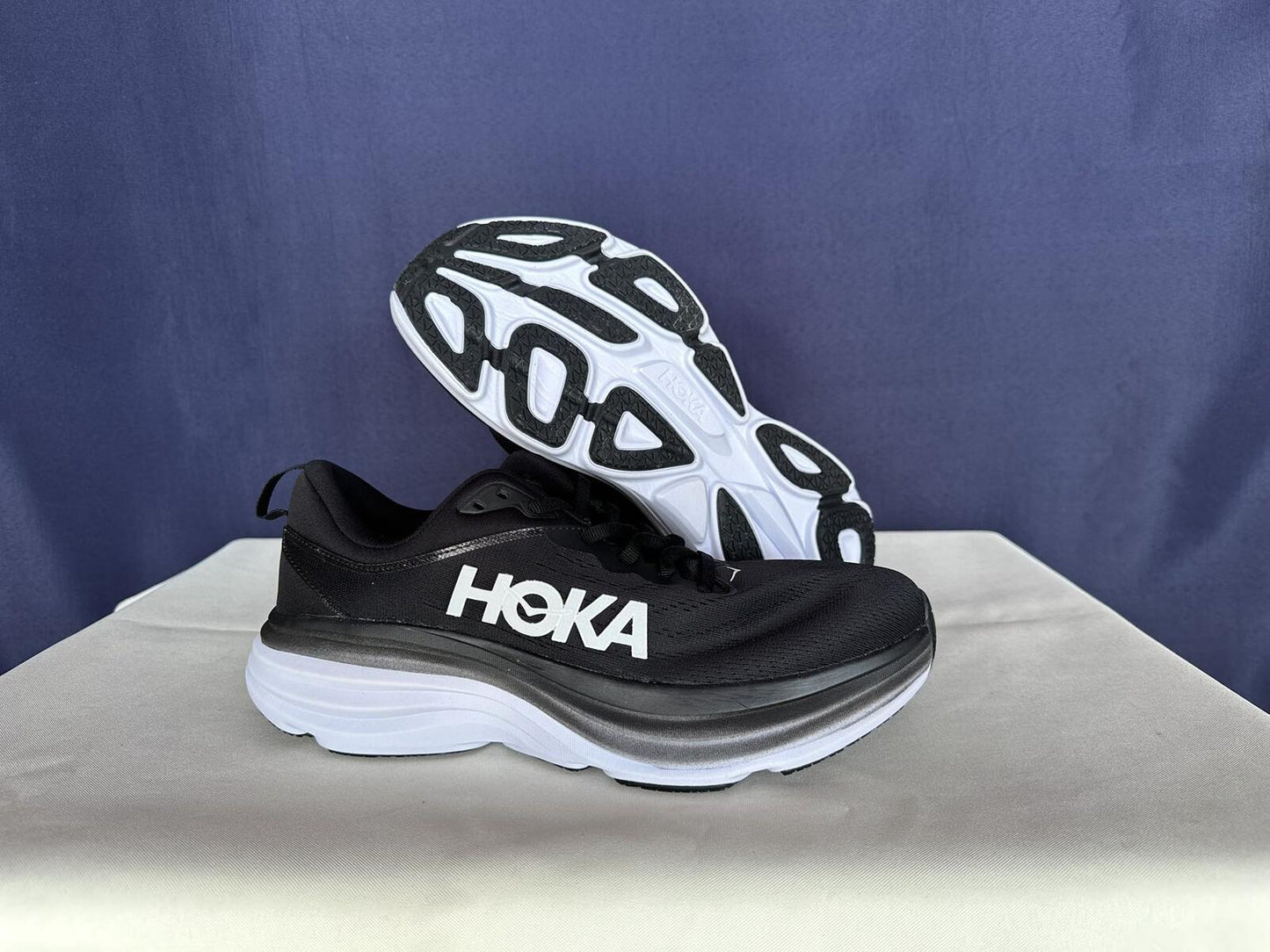 Size 11B - Hoka Women Bondi 8 Black/White Womens Sneakers Shoes