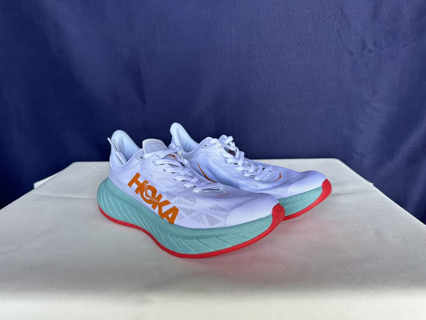 Size 8D - Hoka Men Carbon X 2 White Blue Orange Sneakers