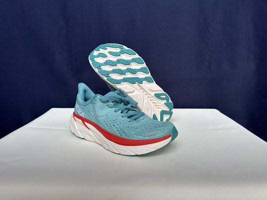 Size 9.5B- Hoka Women Clifton 8 Aquarelle/Eggshell Running Sneakers