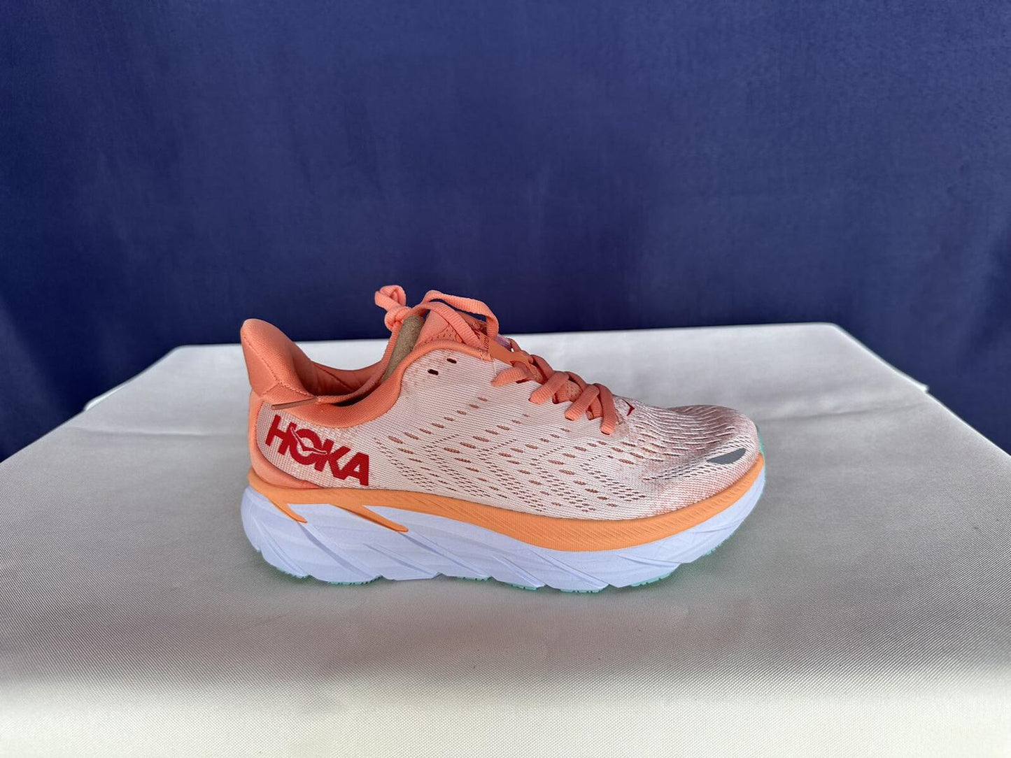 Size 6B - Hoka Women Clifton 8 Cantaloupe/Silver Peony Run Sneakers Shoes