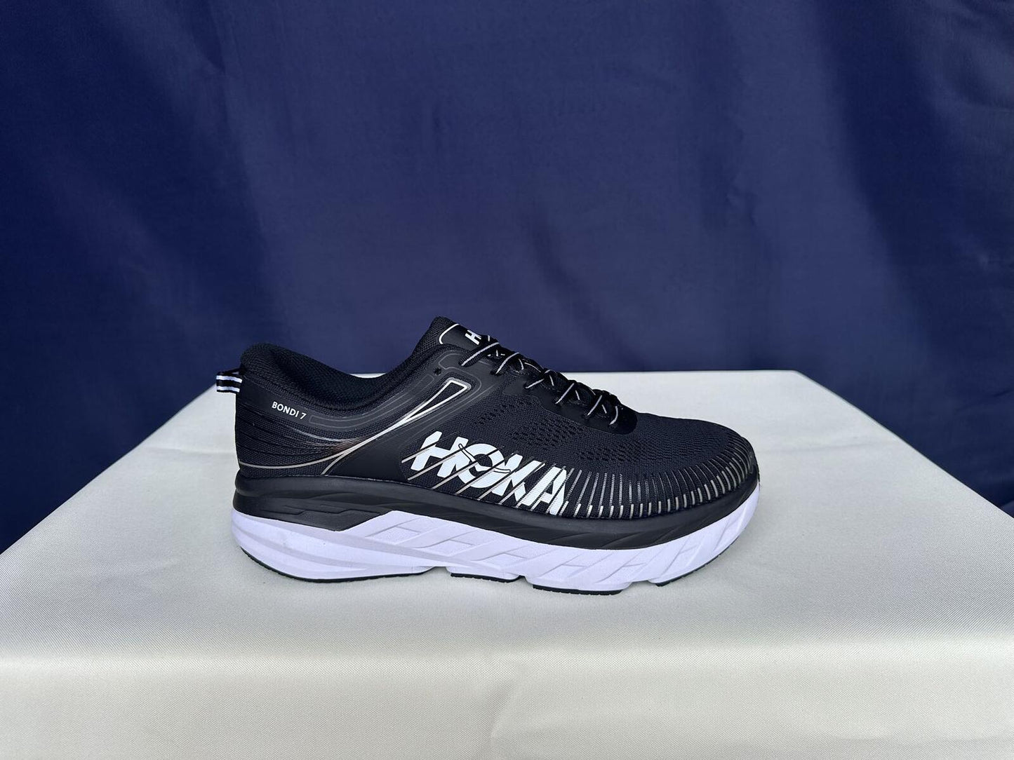 Size 11- Hoka Men Bondi 7 Black White Running Shoes Sneakers