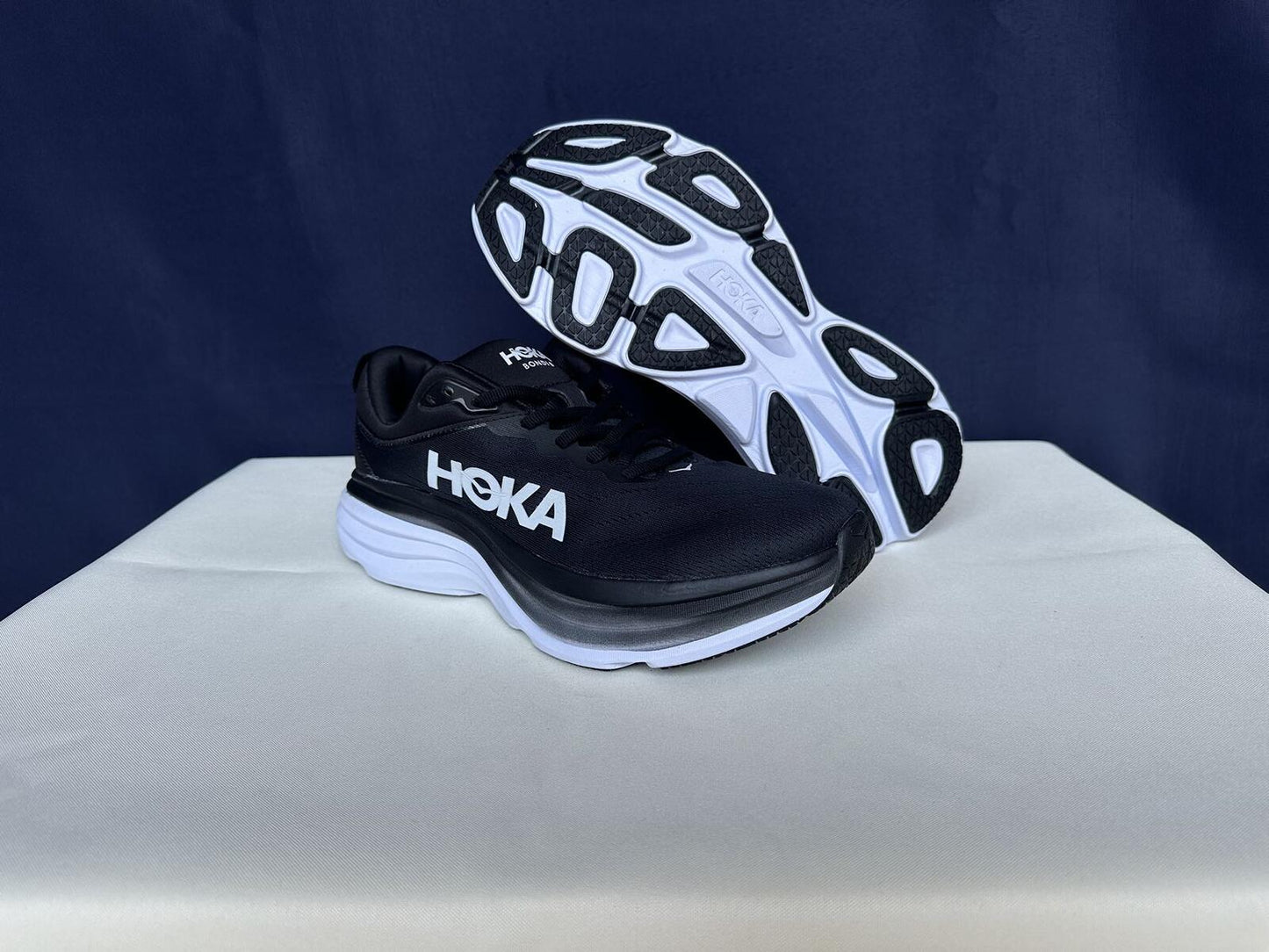 Size 10D- Hoka Men Bondi 8 Black/White Mens Sneakers Shoes