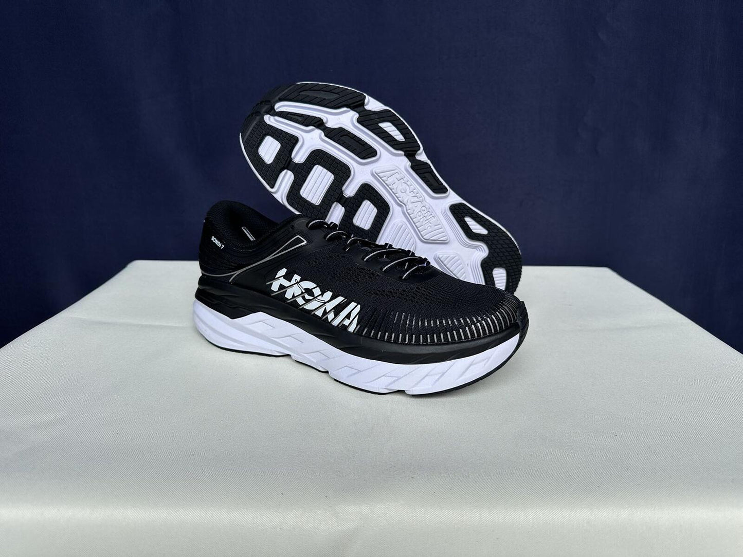 Size 10- Hoka Women Bondi 7 Black White Running Shoes Sneaker