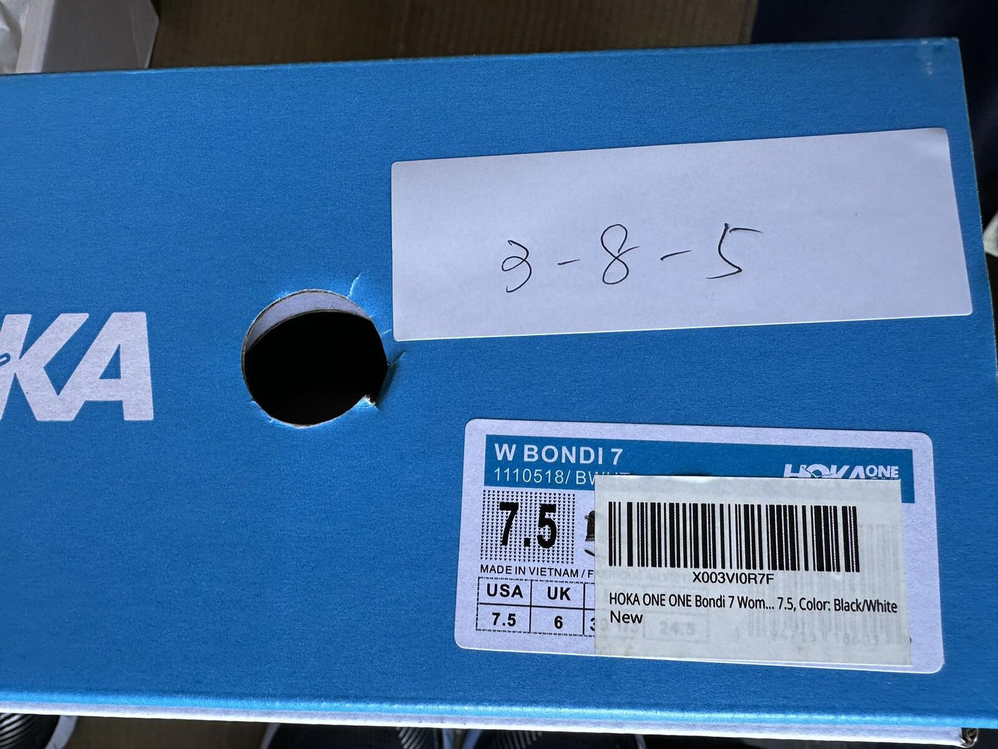 Size 7.5- Hoka Women Bondi 7 Black White Running Shoes Sneaker