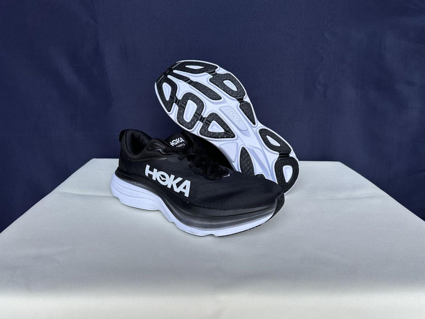 Size 11D- Hoka Men Bondi 8 Black/White Mens Sneakers Shoes