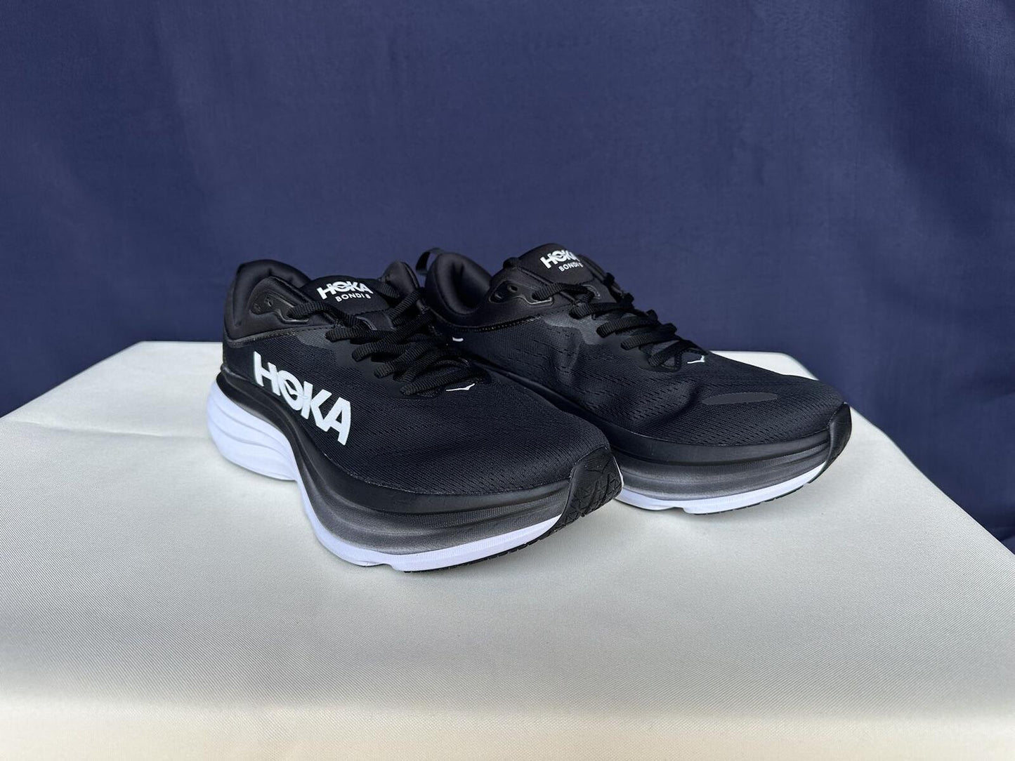 Size 10D- Hoka Men Bondi 8 Black/White Mens Sneakers Shoes