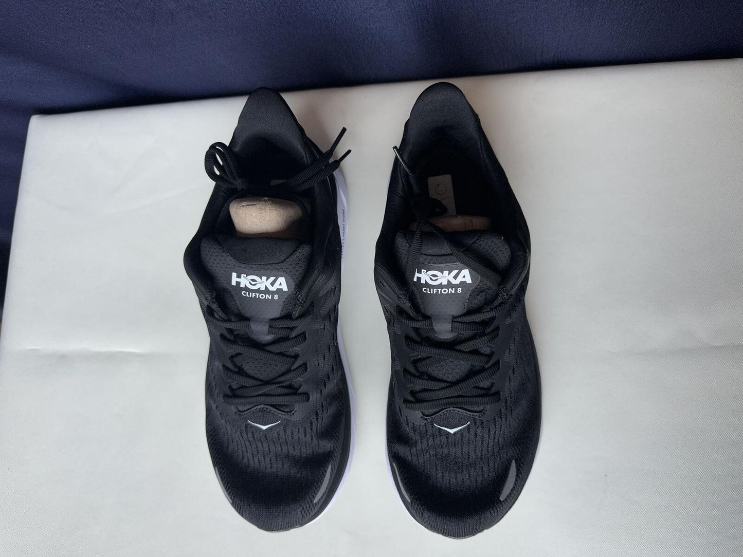 Size 10B- Hoka Women Clifton 8 Black White Run Sneakers Shoes