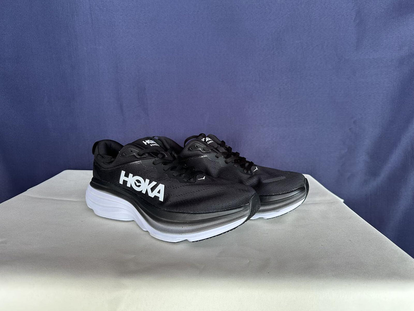 Size 10D - Hoka Men Bondi 8 Black/White Mens Sneakers Shoes