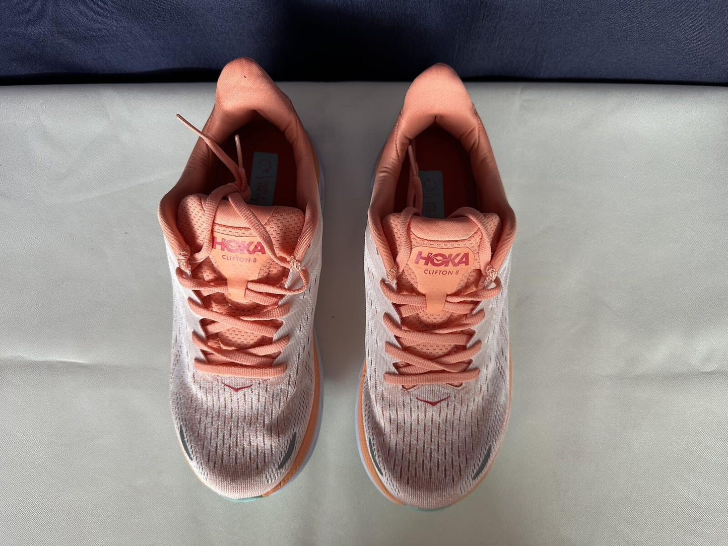 Size 6.5B- Hoka Women Clifton 8 Cantaloupe/Silver Peony Run Sneakers Shoes