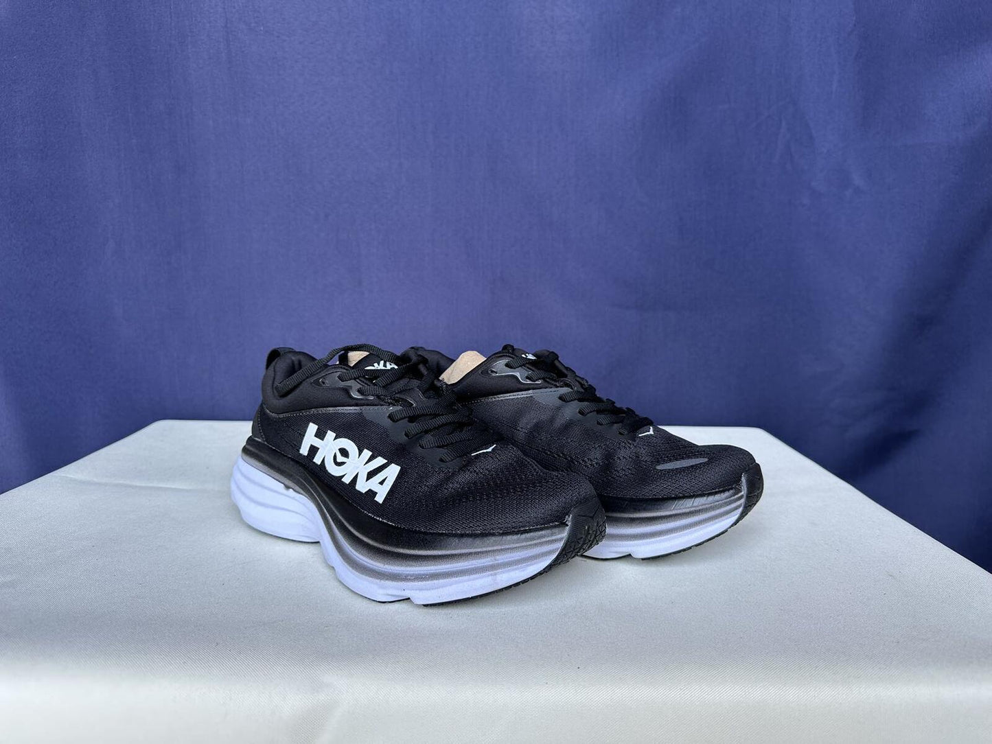 Size 7.5B- Hoka Women Bondi 8 Black White Sneakers Shoes
