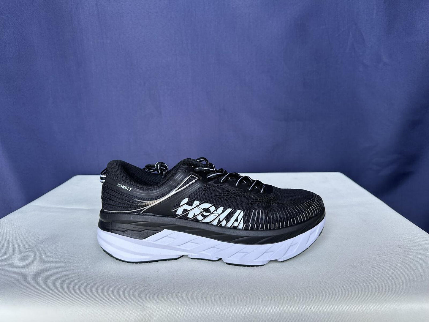 Size 9- Hoka Women Bondi 7 Black White Trainer Shoes Sneakers