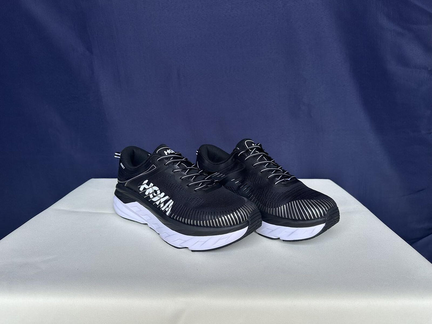 Size 11- Hoka Men Bondi 7 Black White Running Shoes Sneakers