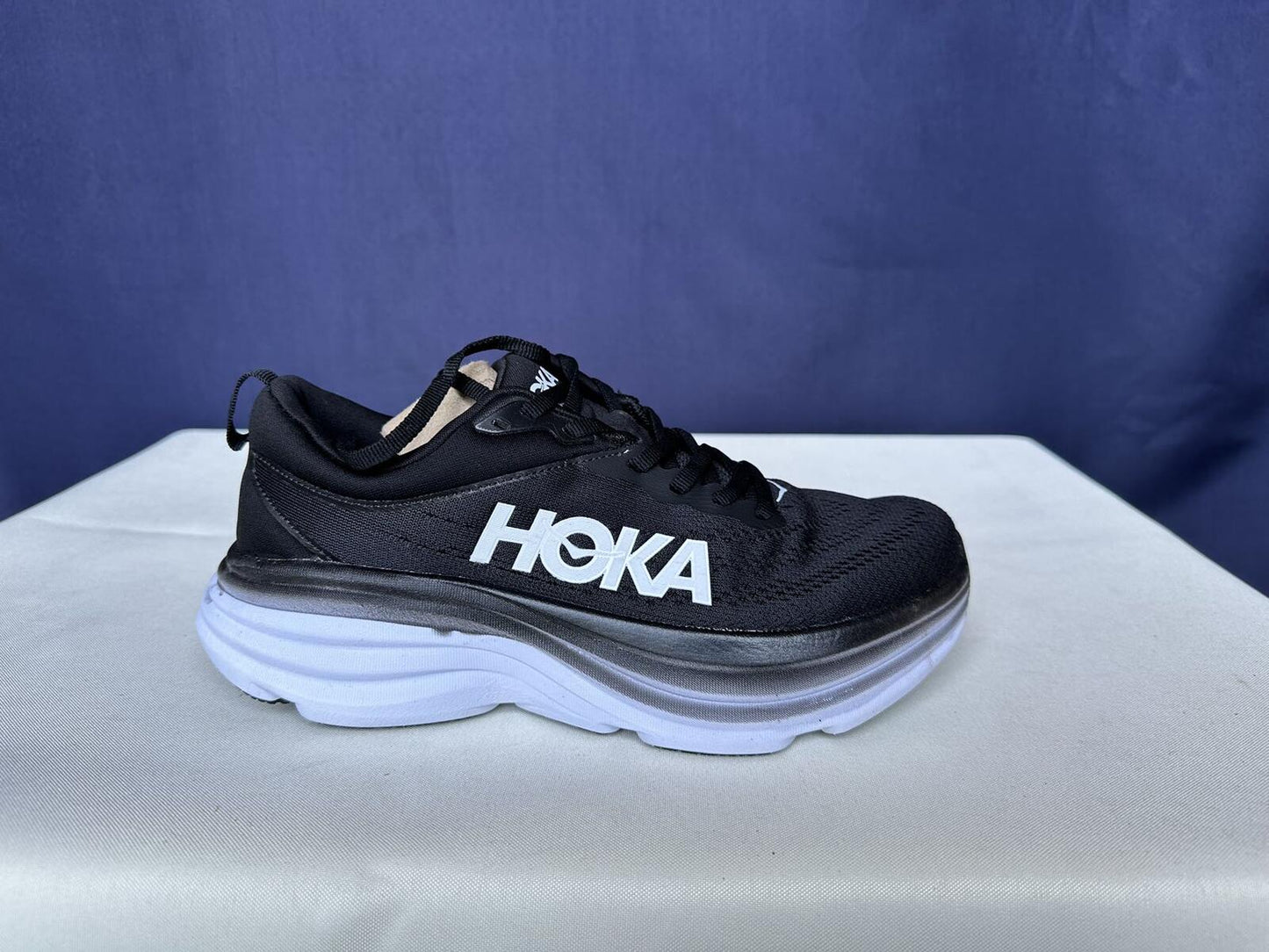 Size 7.5B- Hoka Women Bondi 8 Black White Sneakers Shoes