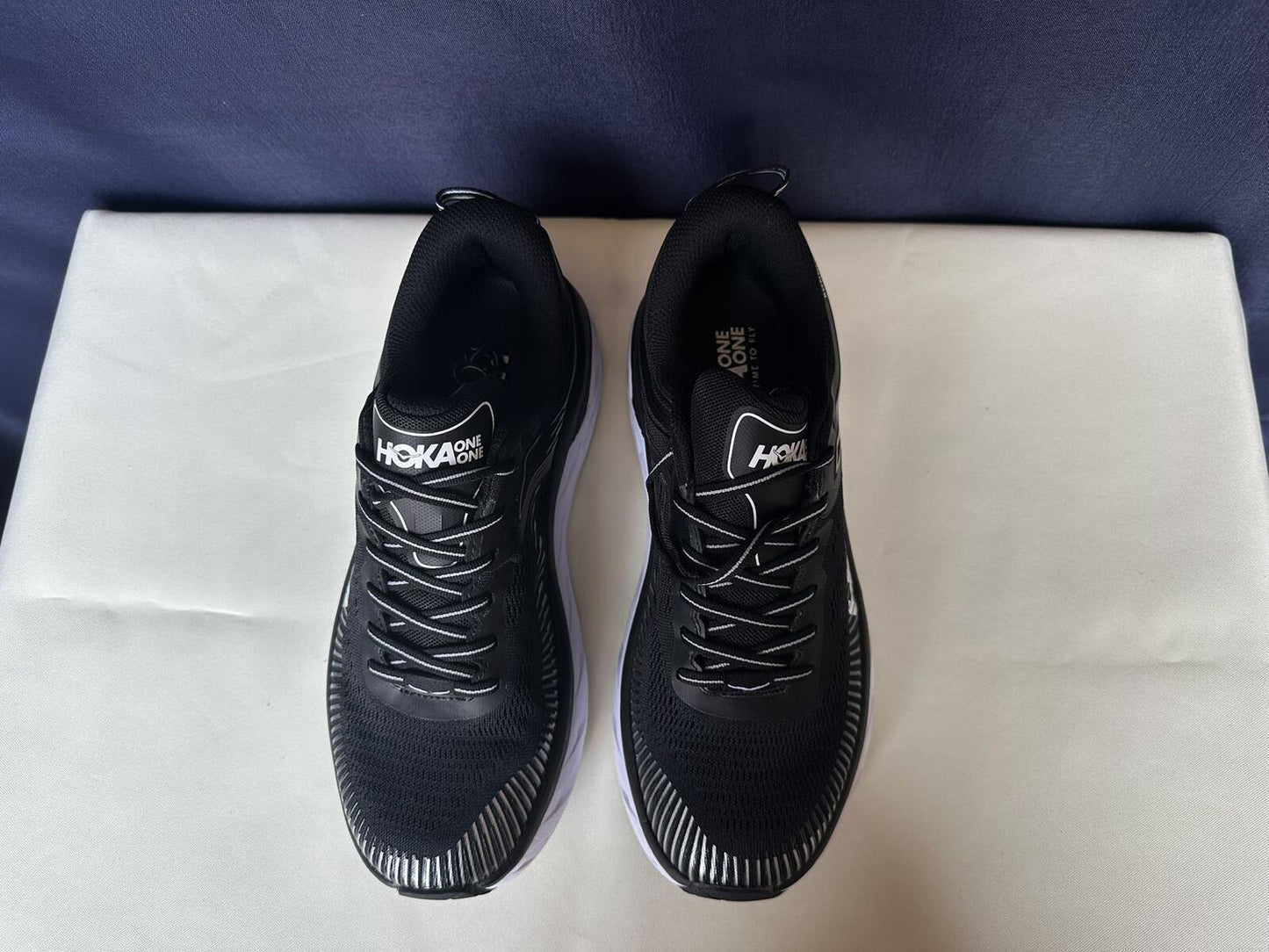Size 8.5-Hoka Men Bondi 7 Black White Running Shoes Sneakers