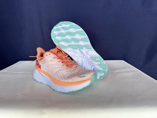 Size 6B - Hoka Women Clifton 8 Cantaloupe/Silver Peony Run Sneakers Shoes