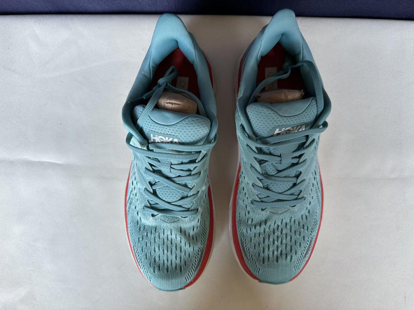 Size 10.5B- Hoka Women Clifton 8 Aquarelle/Eggshell Running Sneakers