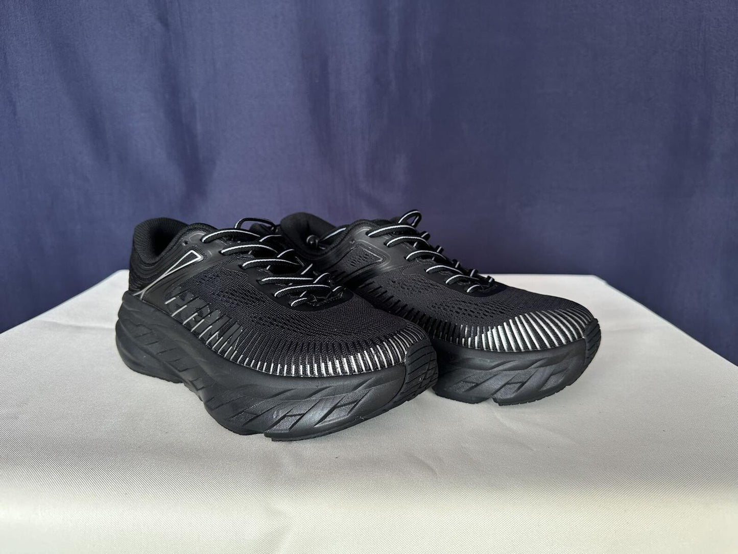Size 8- Hoka Men Bondi 7 Black Black Running Shoes Sneakers