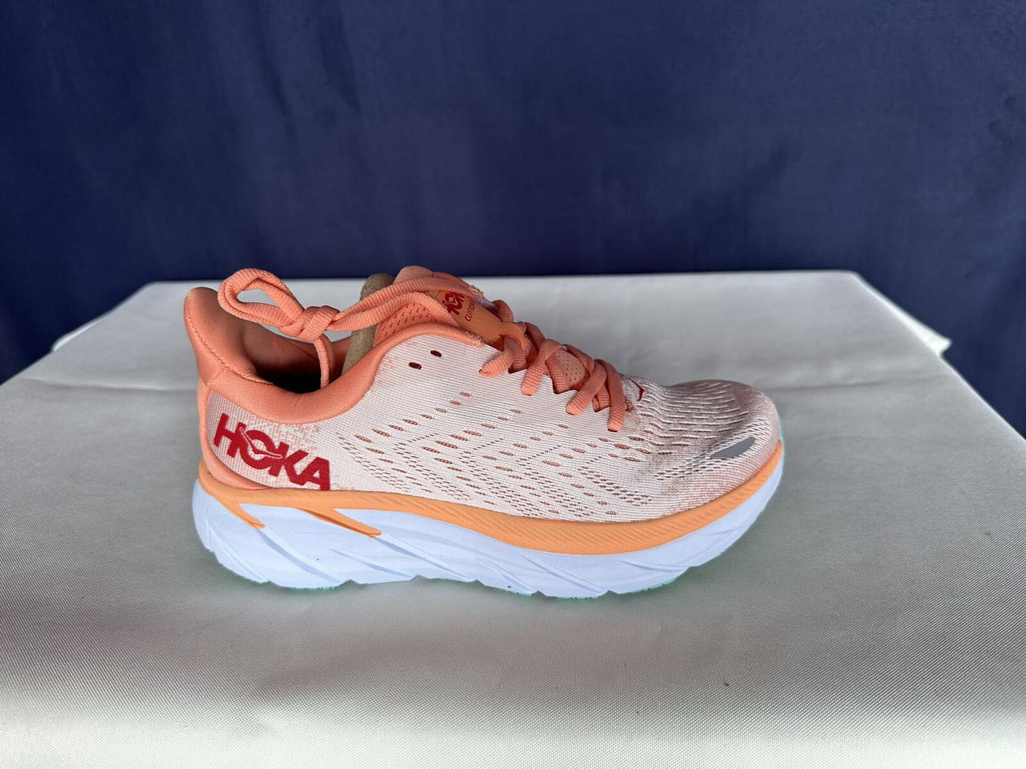 Size 6.5B - Hoka Women Clifton 8 Cantaloupe/Silver Peony Run Sneakers Shoes