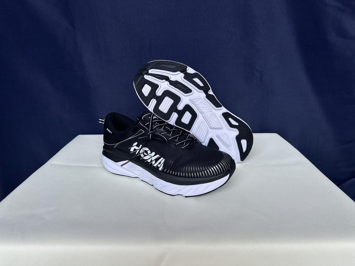 Size 11- Hoka Men Bondi 7 Black White Running Shoes Sneakers