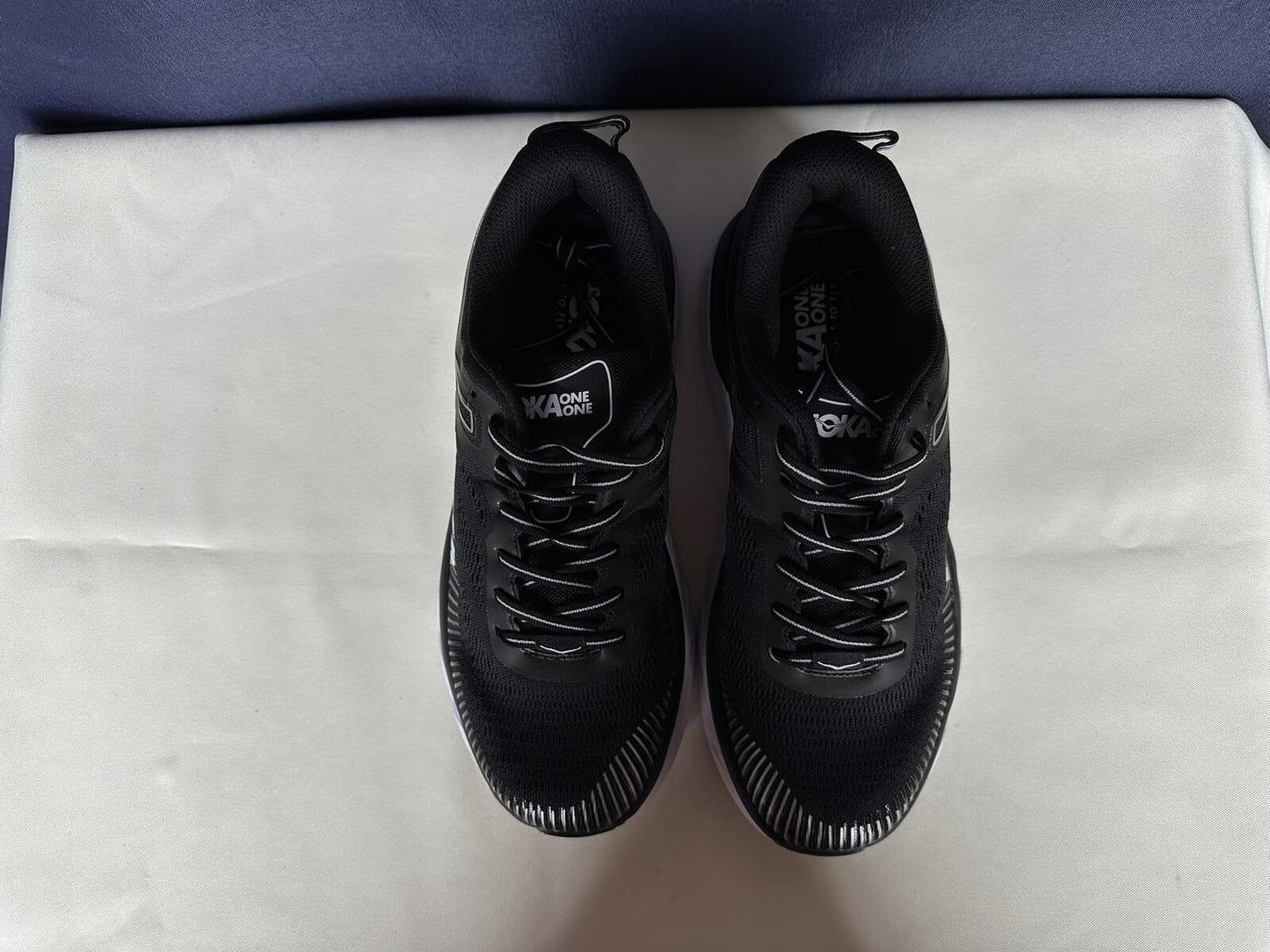 Size 9.5- Hoka Women Bondi 7 Black White Trainer Shoes Sneakers